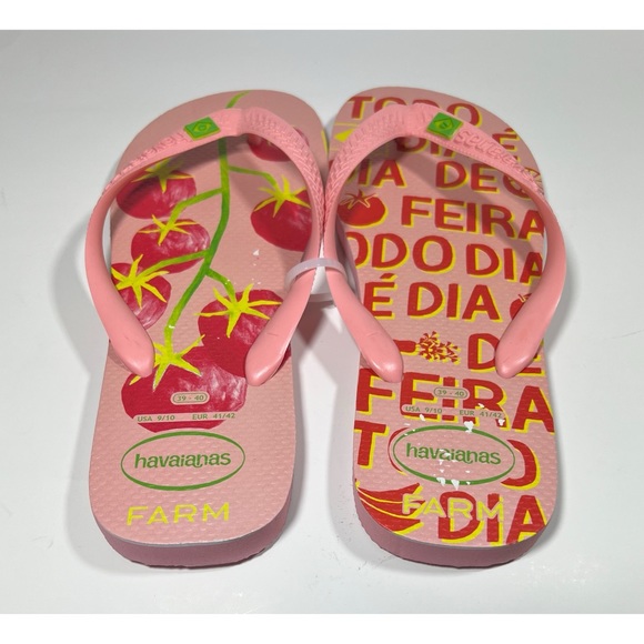 FARM RIO x HAVAIANAS Tomato Print Flip Flop Sandals - Women’s Size 9/10 - Picture 2 of 3
